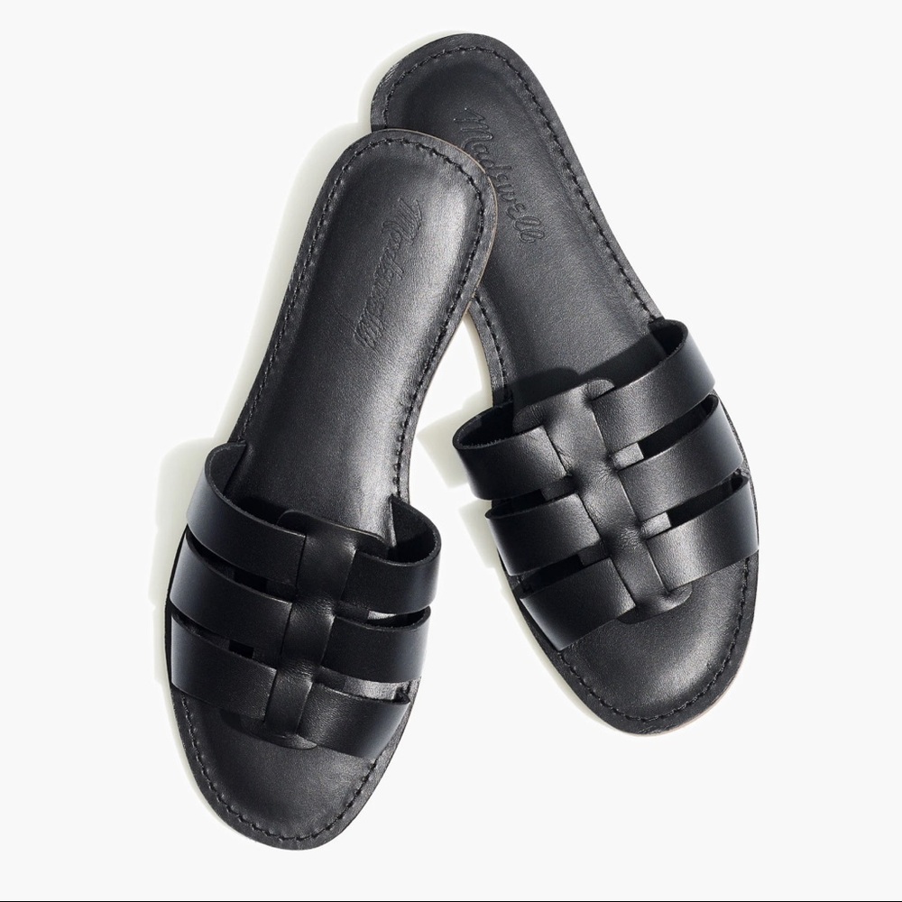 Madewell Boardwalk Fisherman Slide Sandal in Black Leather - SZ 8